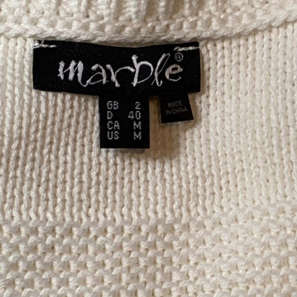 Marble Cream White Ribbed Pointelle knit full zip Cardigan Women's Medium - Picture 11 of 12